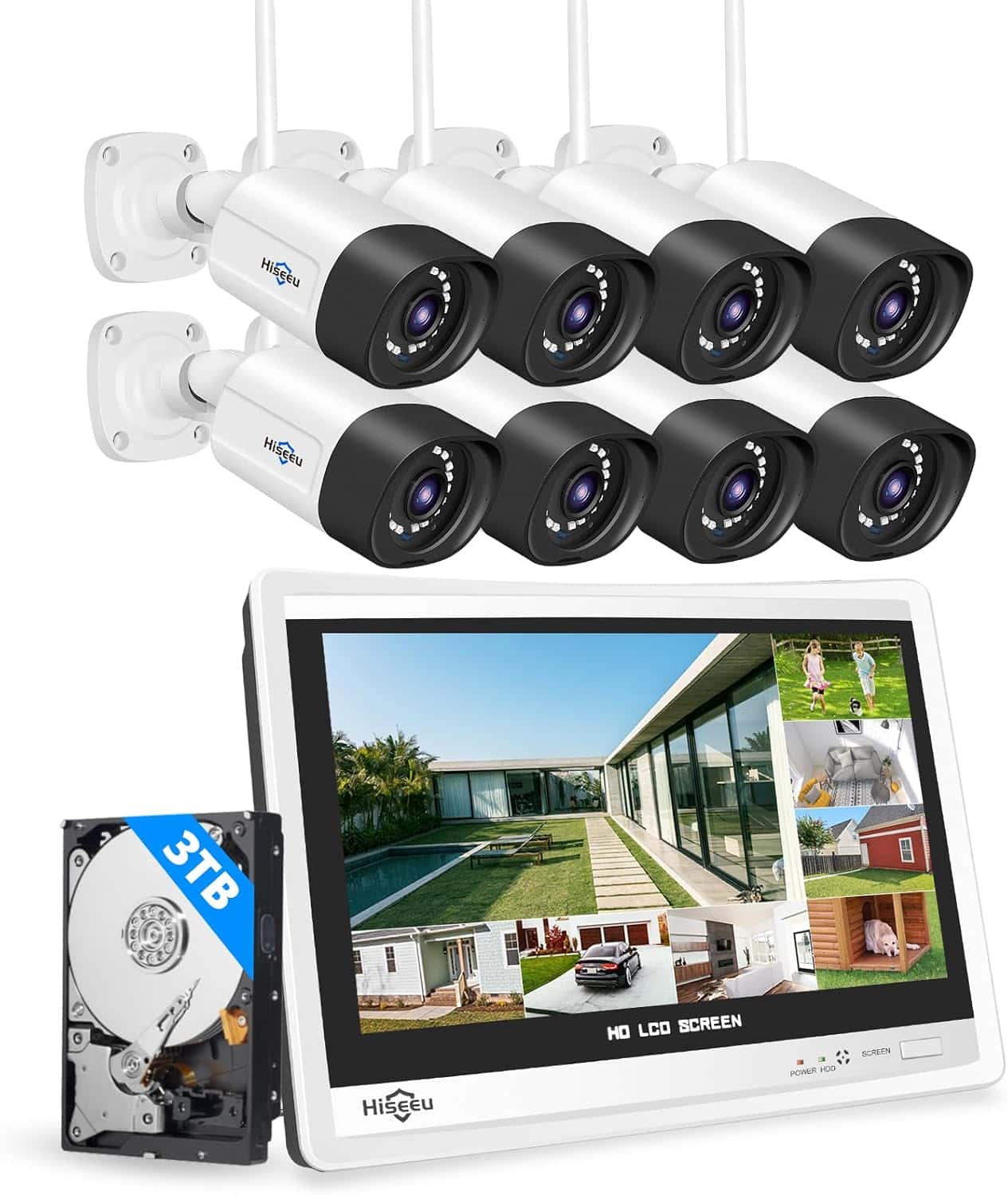 8 Camera IronGuard System with 12" LCD Monitor + 3TB Storage 4K NVR