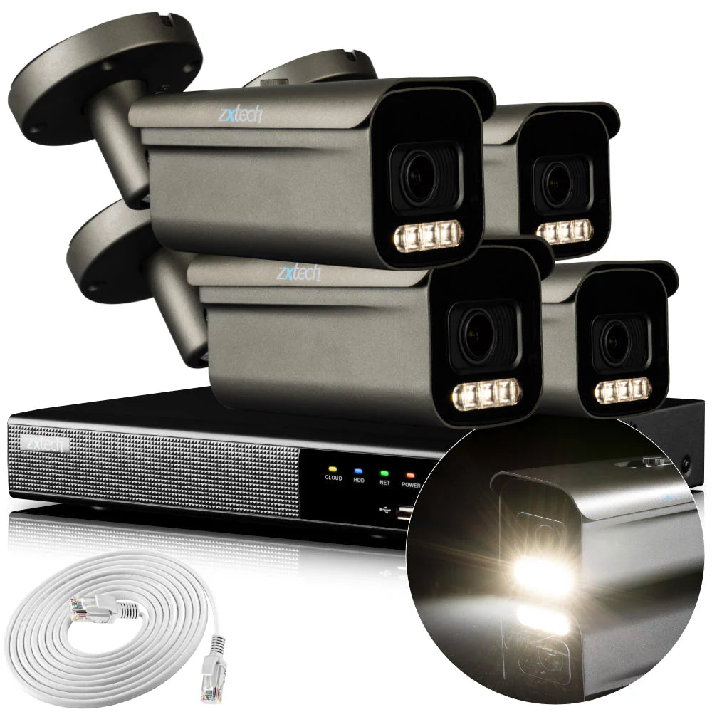 Smart 4K Face Recognition CCTV System - 4 Camera PoE & Fusion light Kit